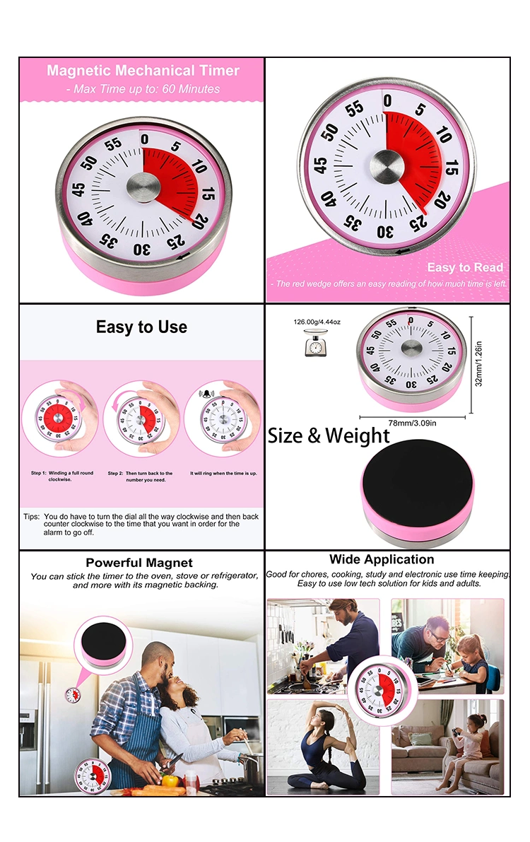 Pink Color 60 Minute Kitchen Timer