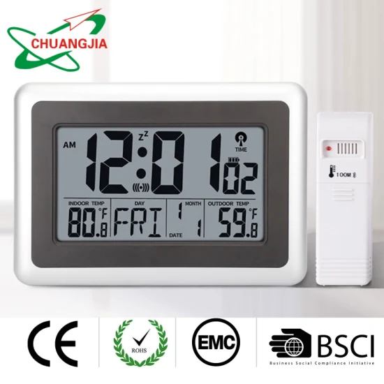 室内外温度・タイムゾーン設定機能付き電波デジタル掛け時計