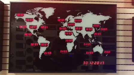 デジタル日付とワールドタイムゾーン付きのLED壁掛け時計